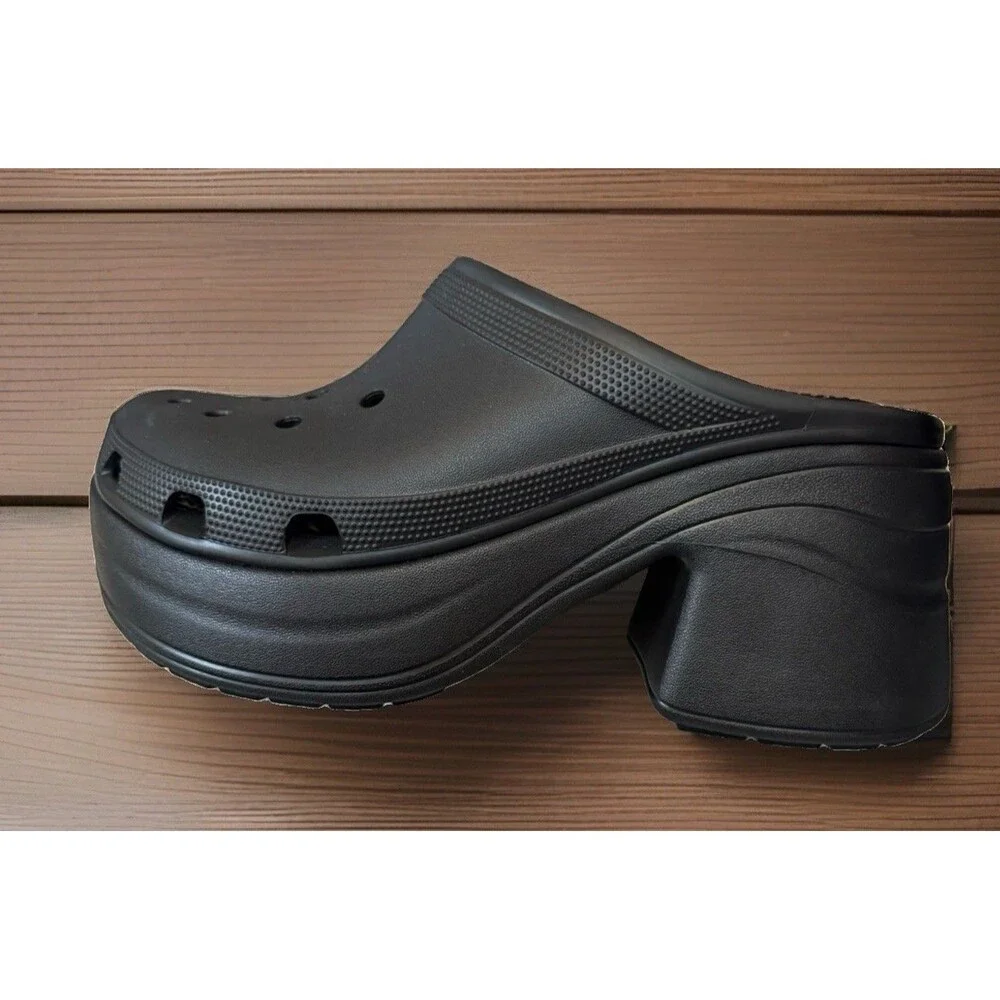 Crocs Siren Clog Men 10 Women 12 Black Platform Heeled Mule 208547-001 Shoe **